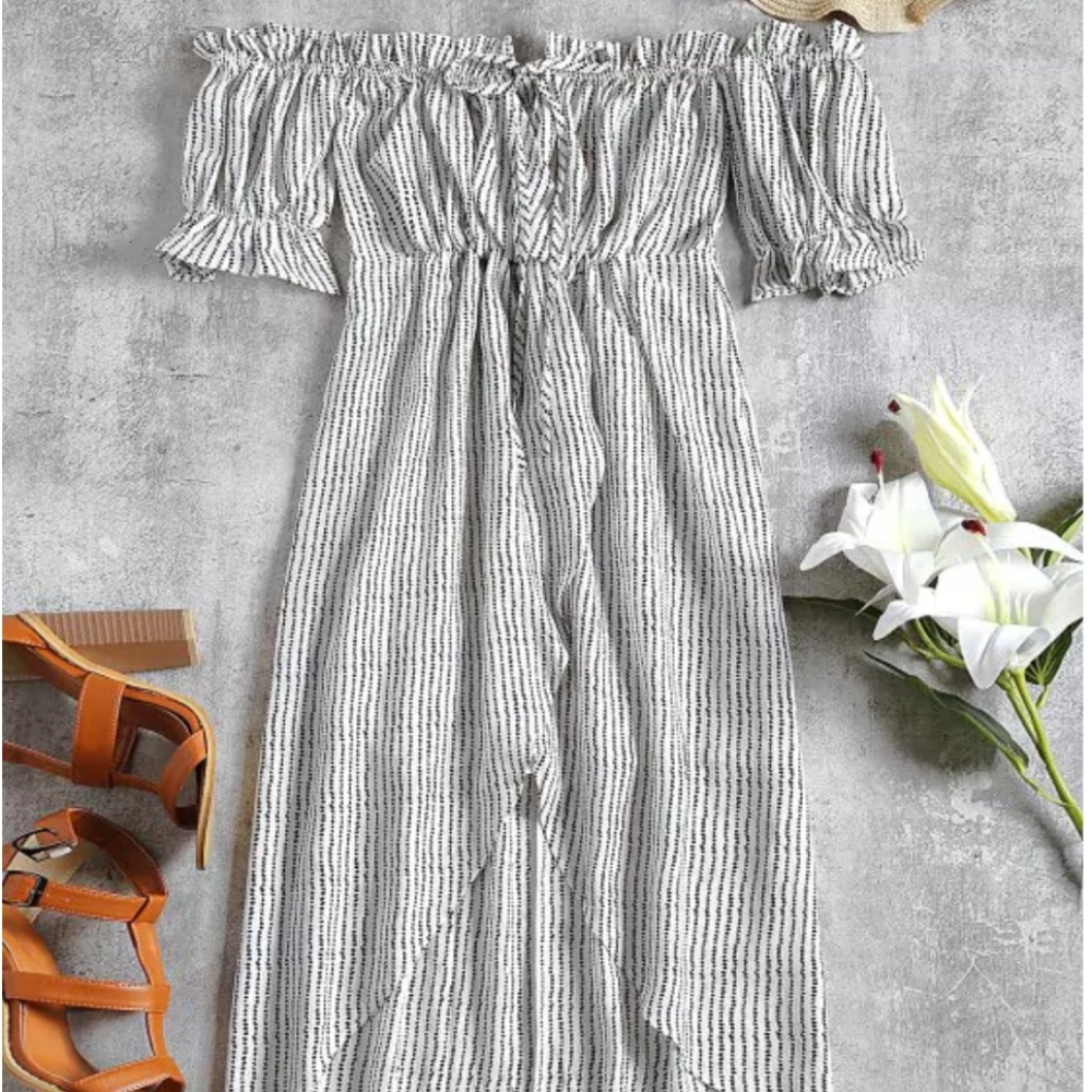 Off the Shoulder Dress with Front Slit